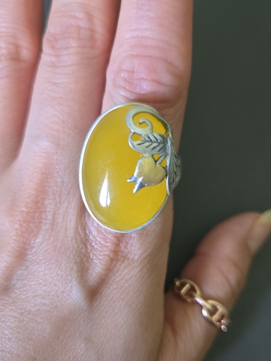 925 Sterling Silver Jewelry - 925 Stering Silver Customize Korean traditional Yellow Oval Statement Ring